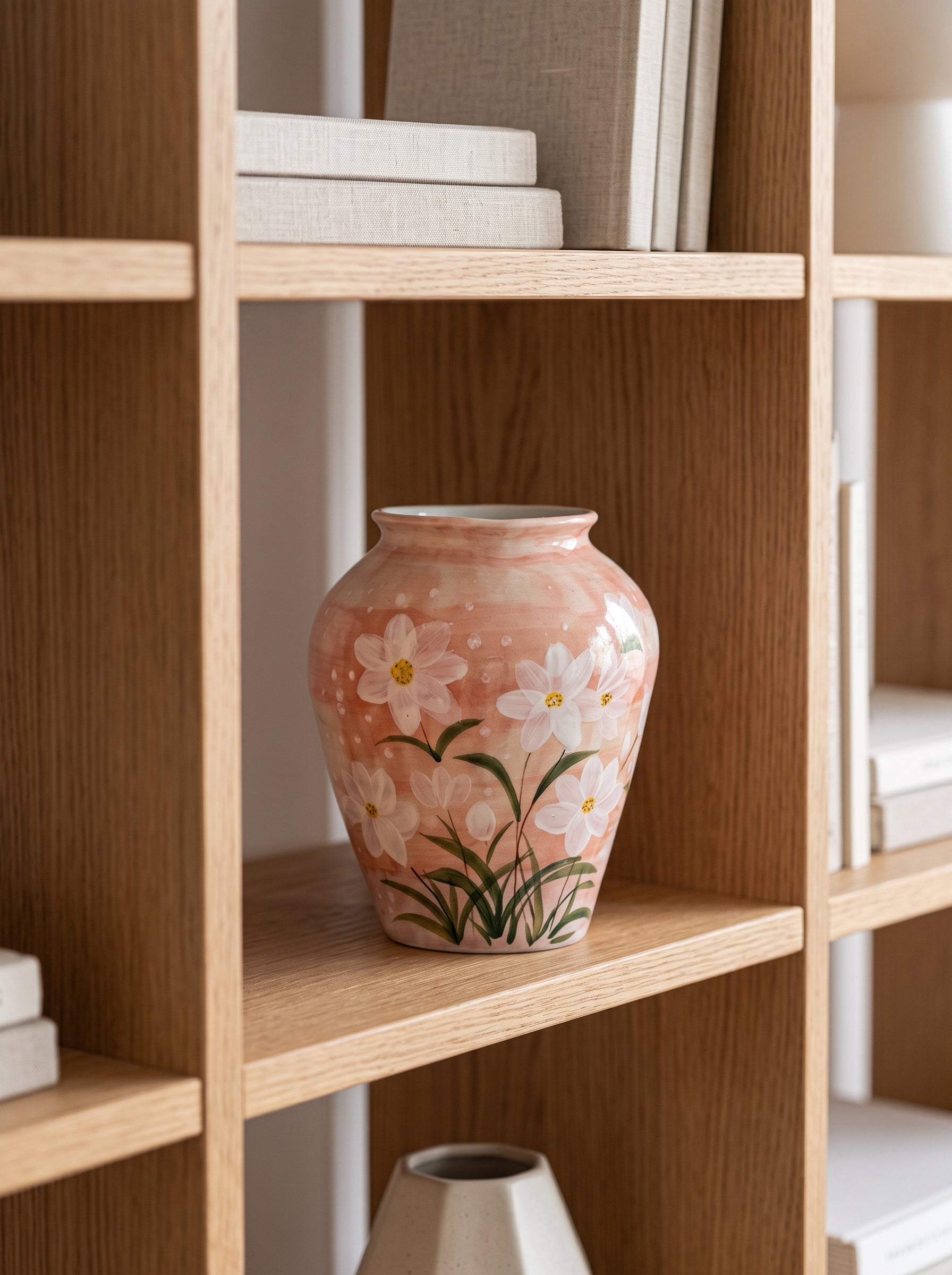 Hand-painted Blush Pink Floral Ceramic Vase