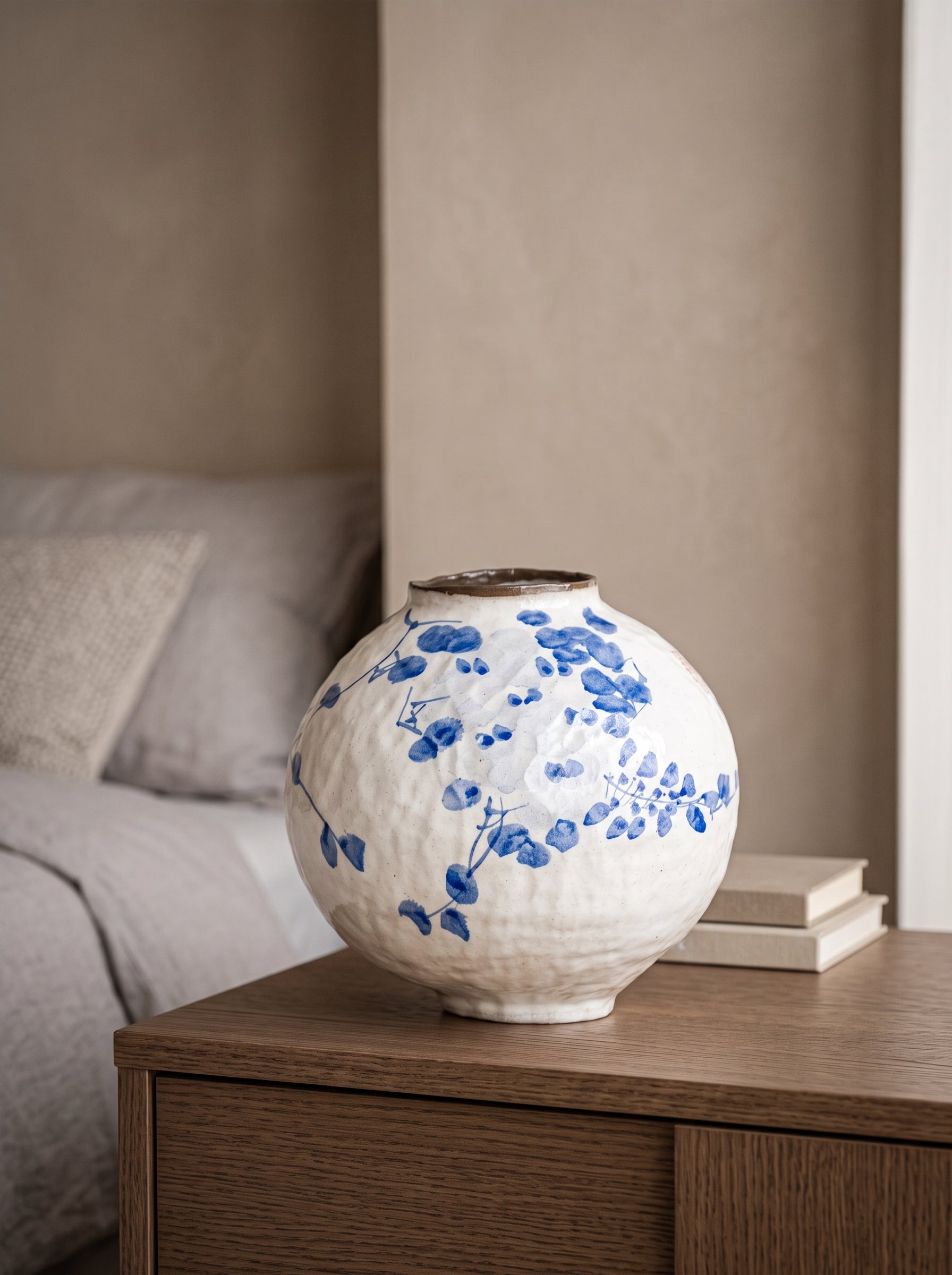 Vintage Blue Wisteria Handcrafted Ceramic Vase
