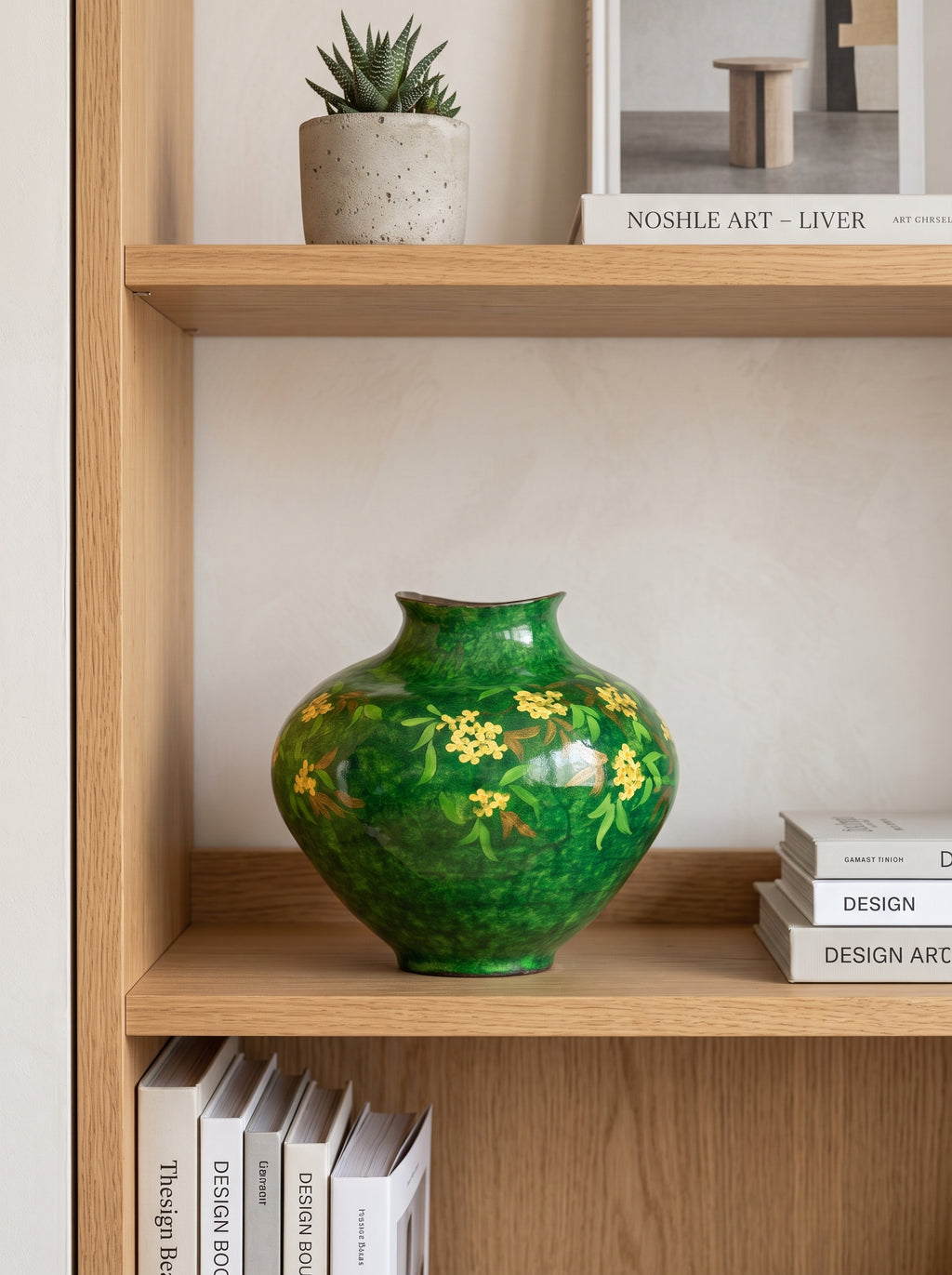 Hand-Painted Golden Osmanthus Emerald Vase