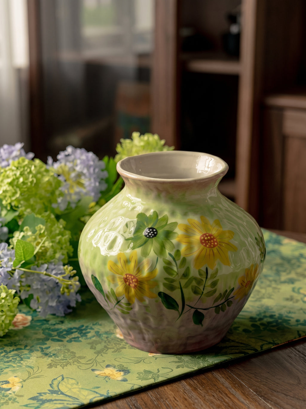 French Country Hand-painted Sunflower Ceramic Vase