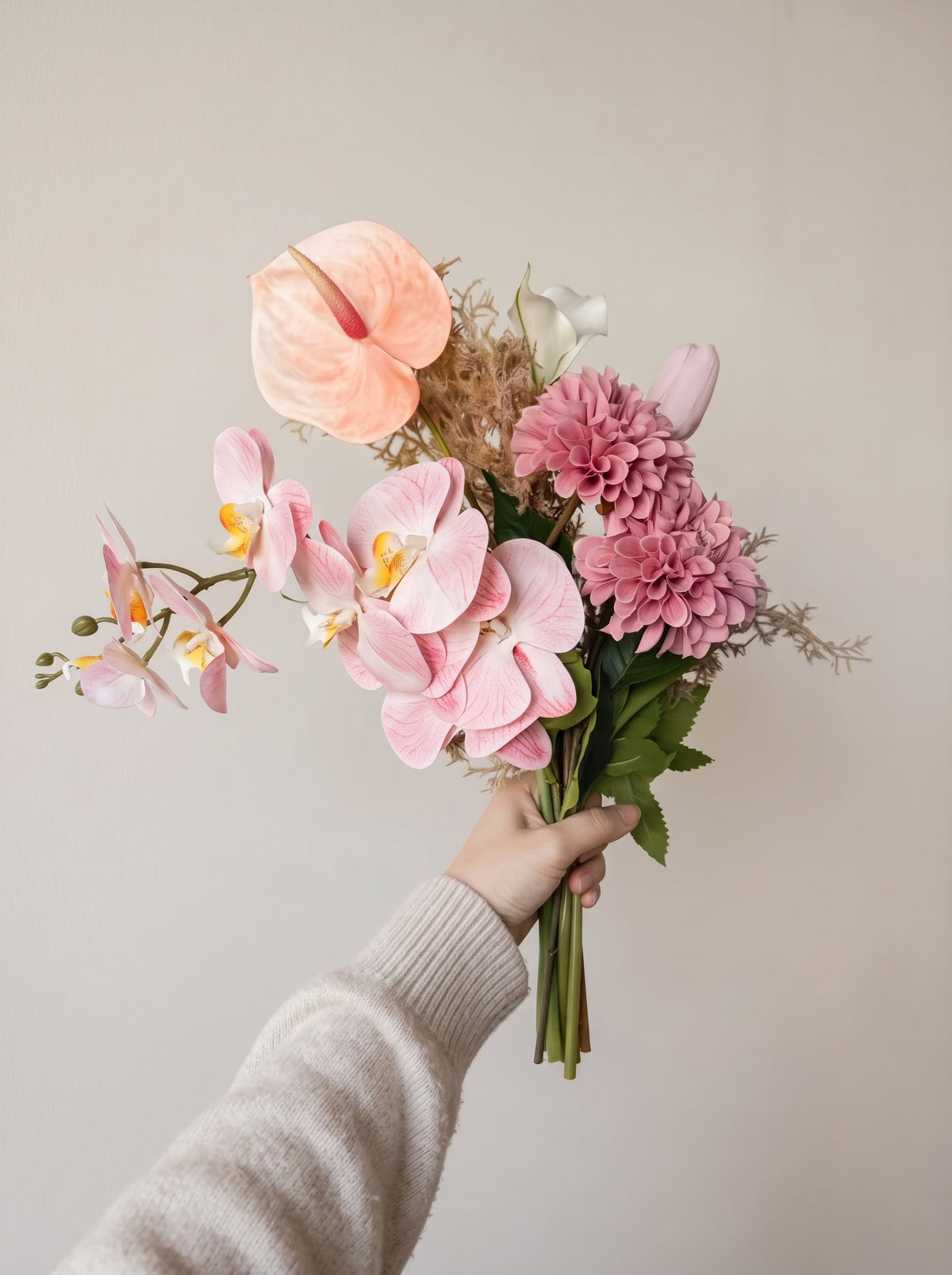 Blush Pink Orchid Anthurium Faux Floral Arrangement