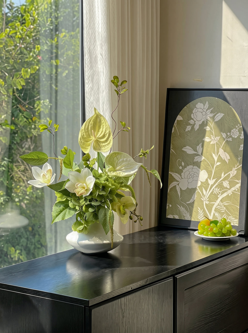 Serene Forest Anthurium Orchid Botanical Faux Floral Arrangement