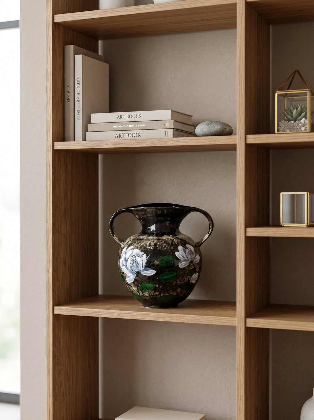 Hand-Painted White Lotus Two-Handled Vase
