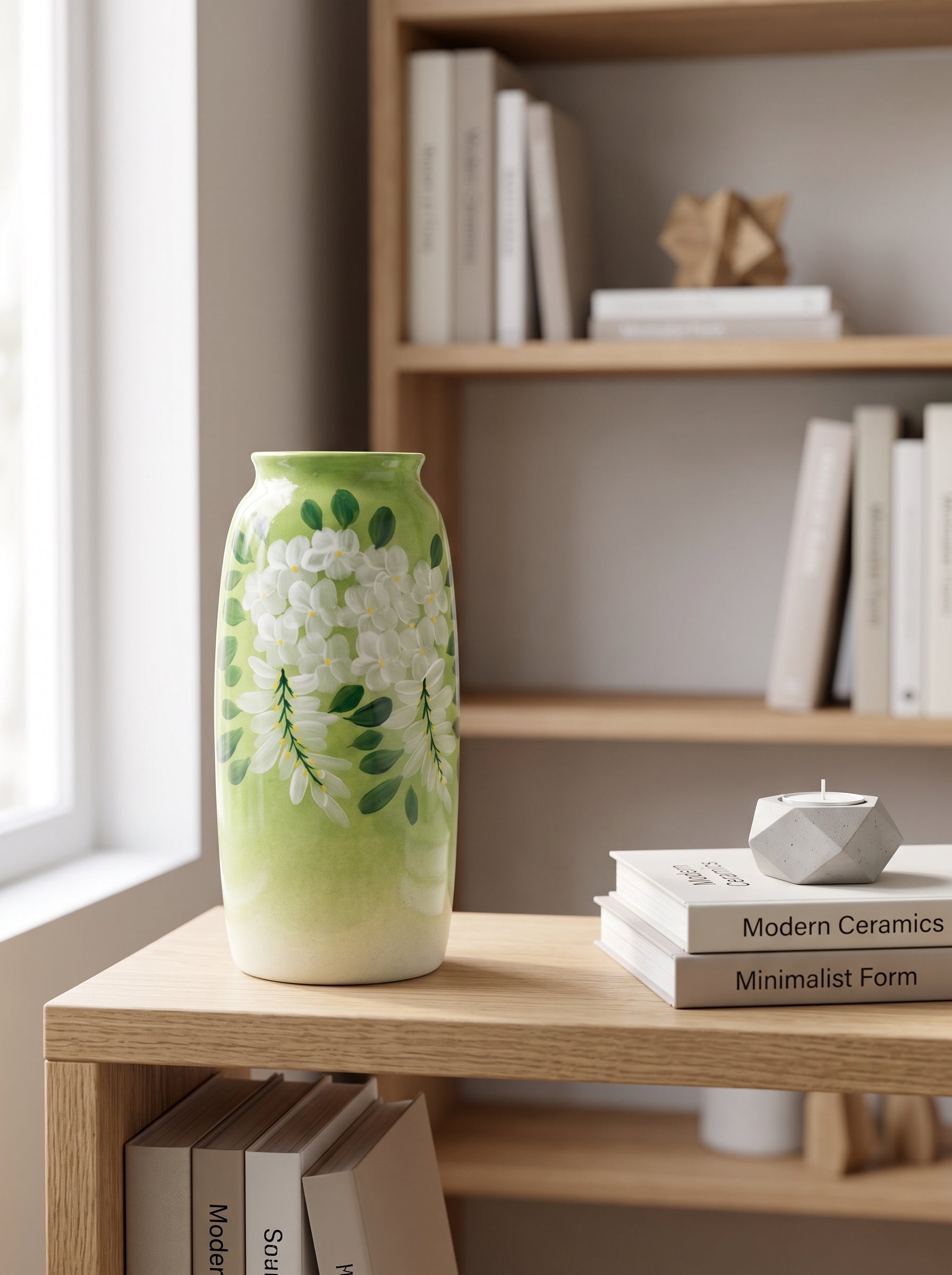 French Country Spring Green Blossom Ceramic Vase