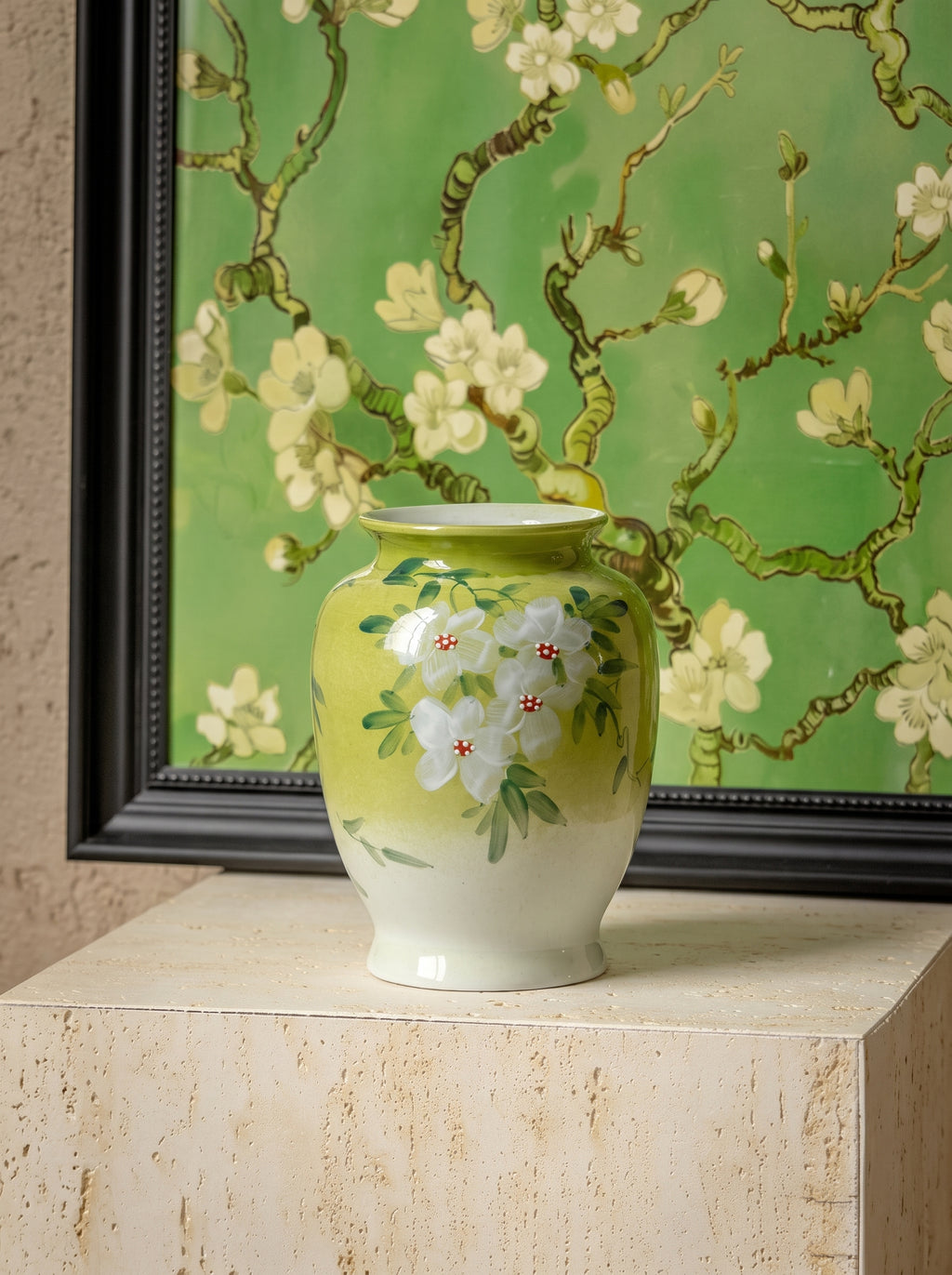 French Country Hand-painted White Jasmine Ceramic Vase