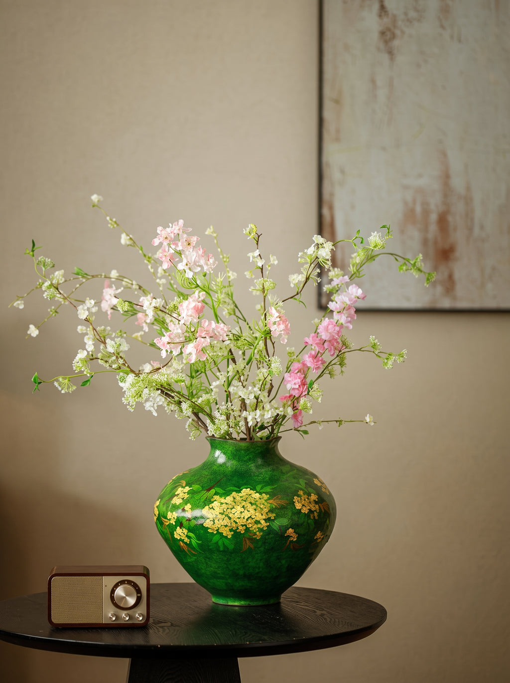 Hand-Painted Golden Osmanthus Emerald Vase