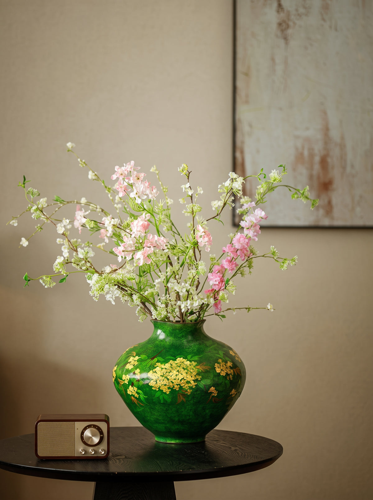 Hand-Painted Golden Osmanthus Emerald Vase