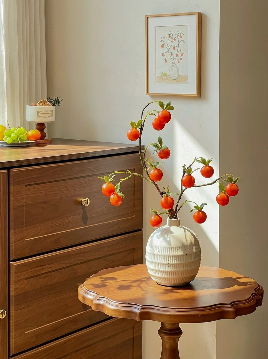 Golden Autumn Harvest Faux Persimmon Branch Artificial Floral Arrangement