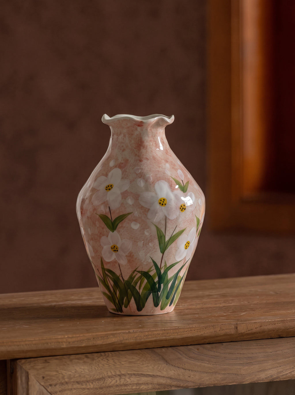Hand-painted Blush Pink Floral Ceramic Vase