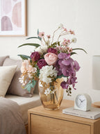 Dusty Purple Orchid and Rose Faux Floral Arrangement