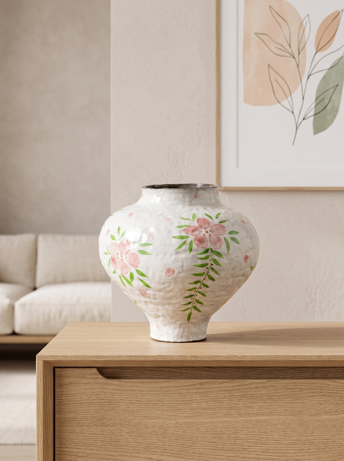 Artisanal Hand-Painted Floral Glazed Vase