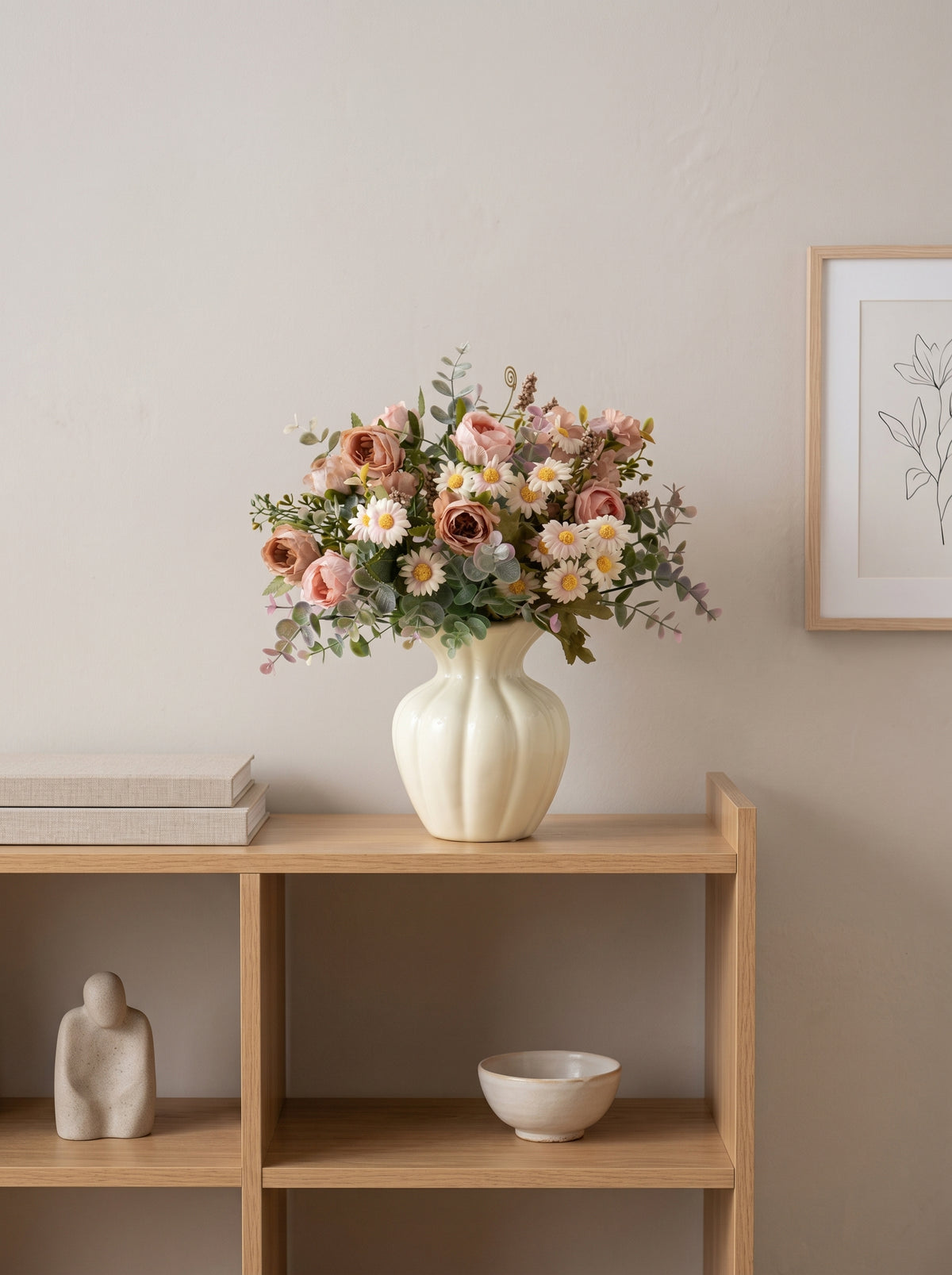 Dusty Rose and Daisy Faux Floral Arrangement
