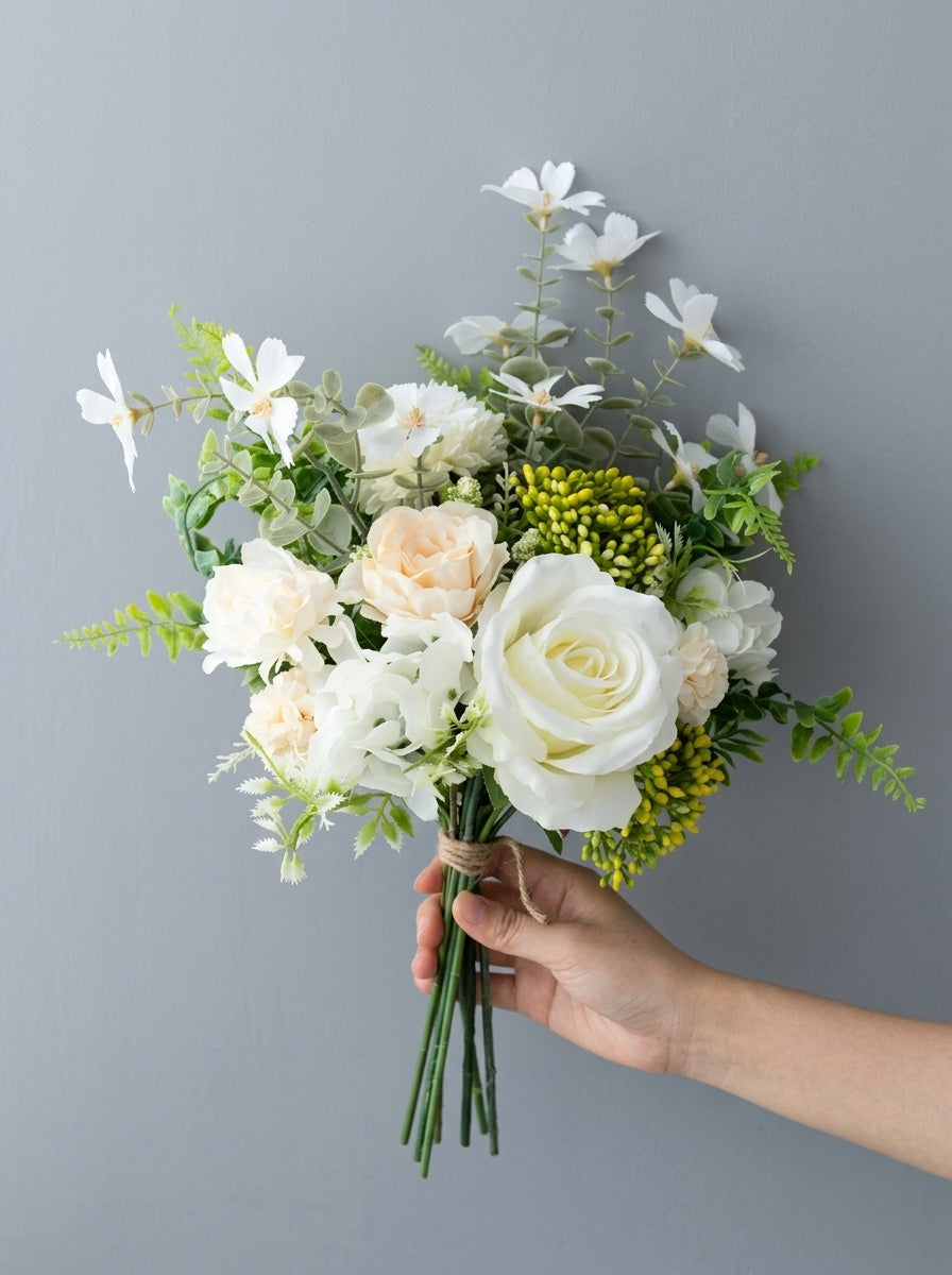 Nordic Fresh White Rose Wildflower Botanical Artificial Floral Arrangement