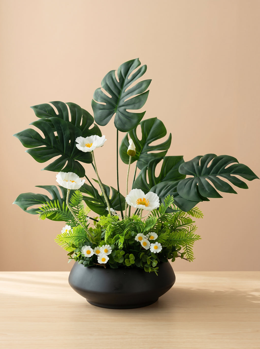 Modern Tropical White Daisy Faux Floral Arrangement