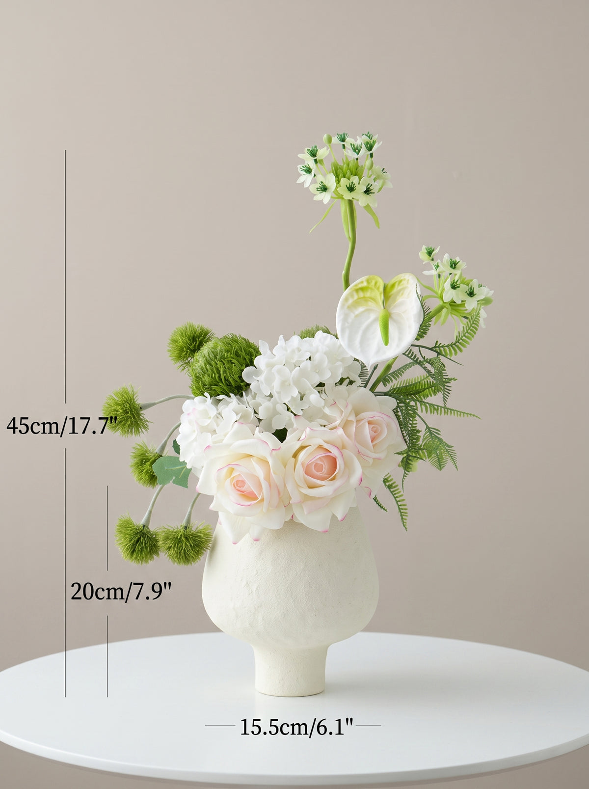 Zen White Rose and Hydrangea Faux Floral Arrangement