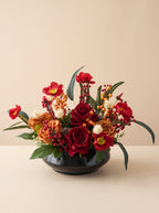 Vintage Red and Caramel Rose Botanical Faux Floral Arrangement