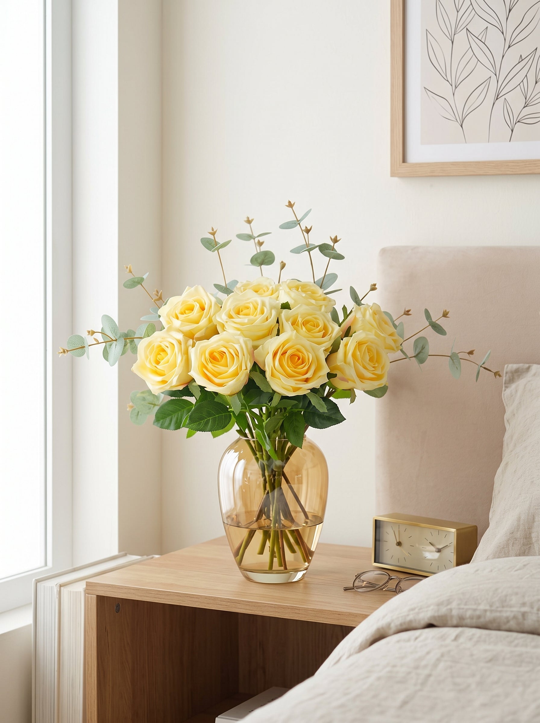 Serene Butter Yellow Rose Spray Faux Floral Arrangement