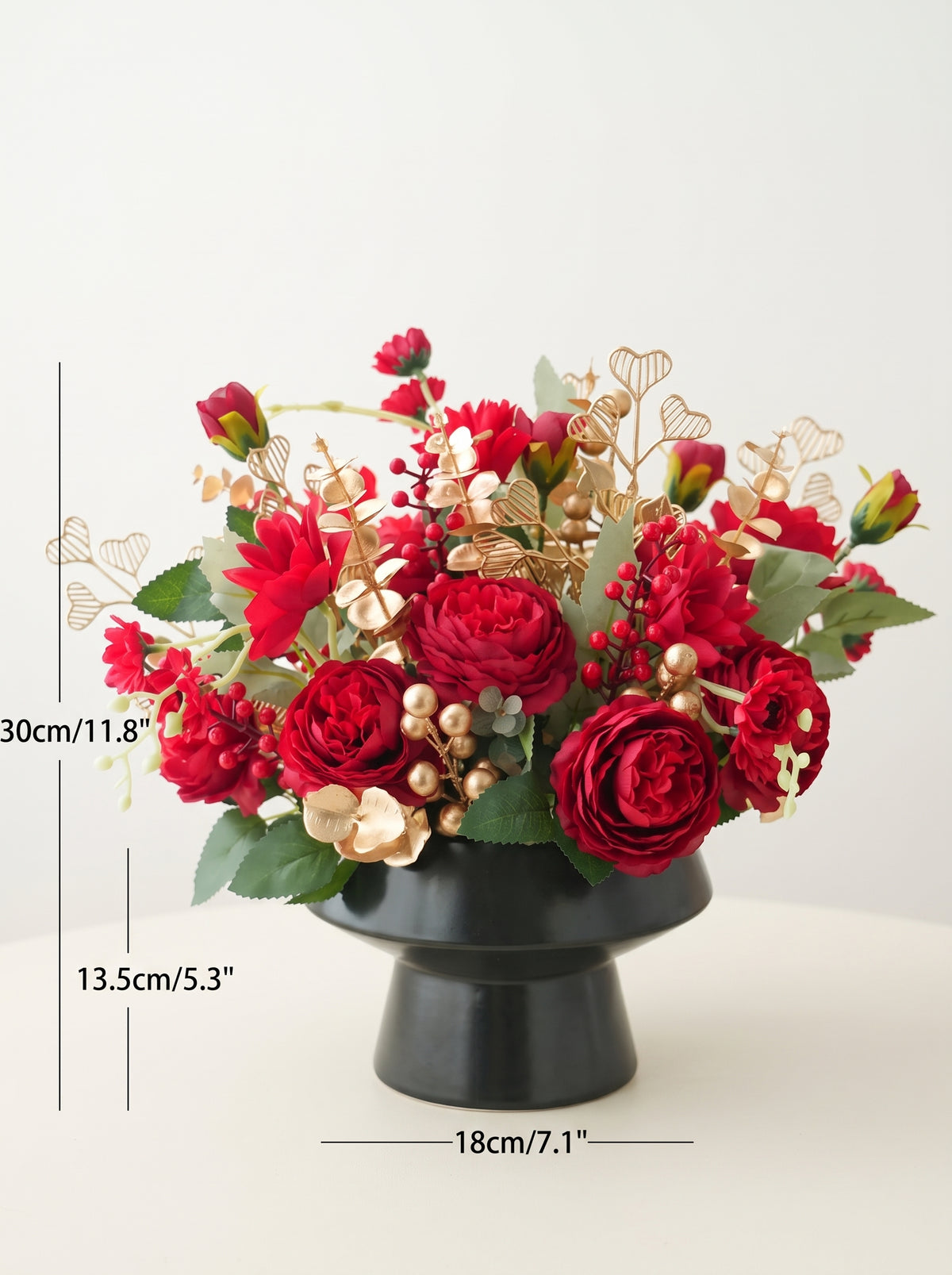Luxury Red Rose and Golden Berry Faux Floral Arrangement