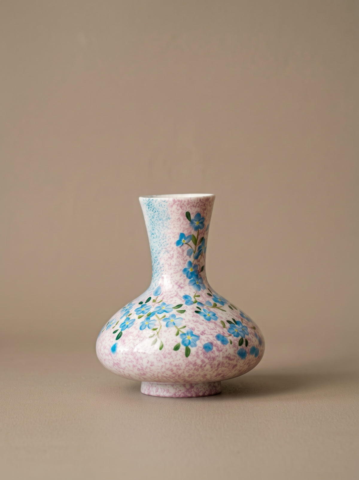 Hand-Painted Blue Floral Glazed Vase