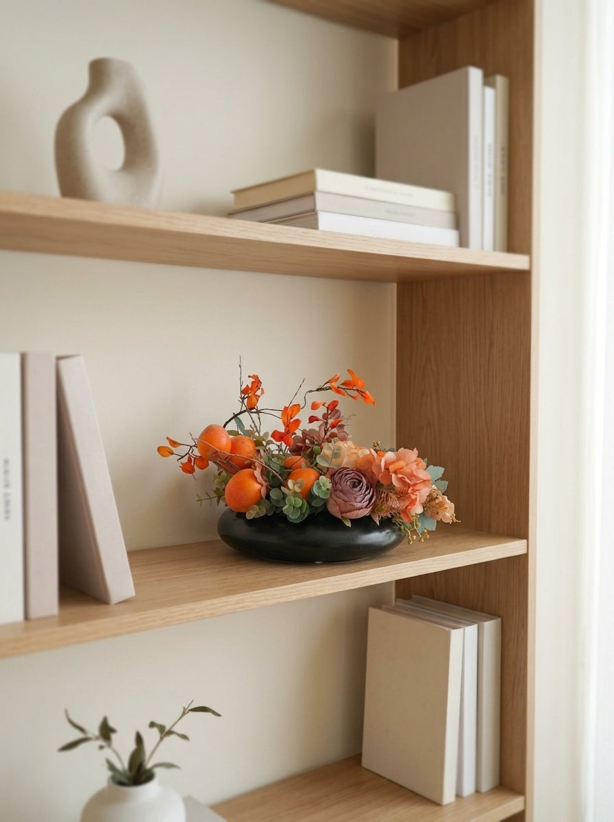 Zen Persimmon and Vintage Rose Botanical Faux Floral Arrangement
