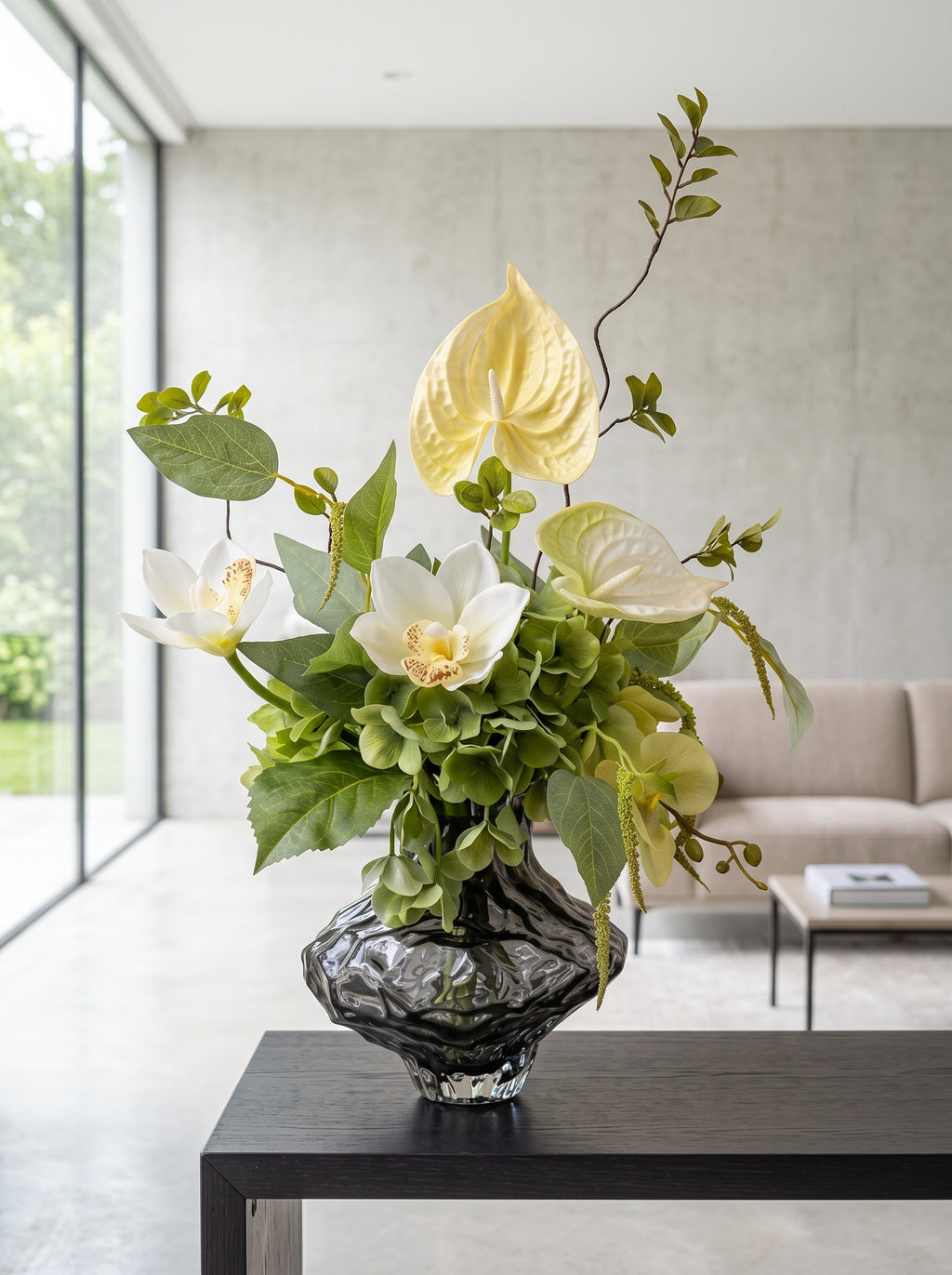 Serene Forest Anthurium Orchid Botanical Faux Floral Arrangement