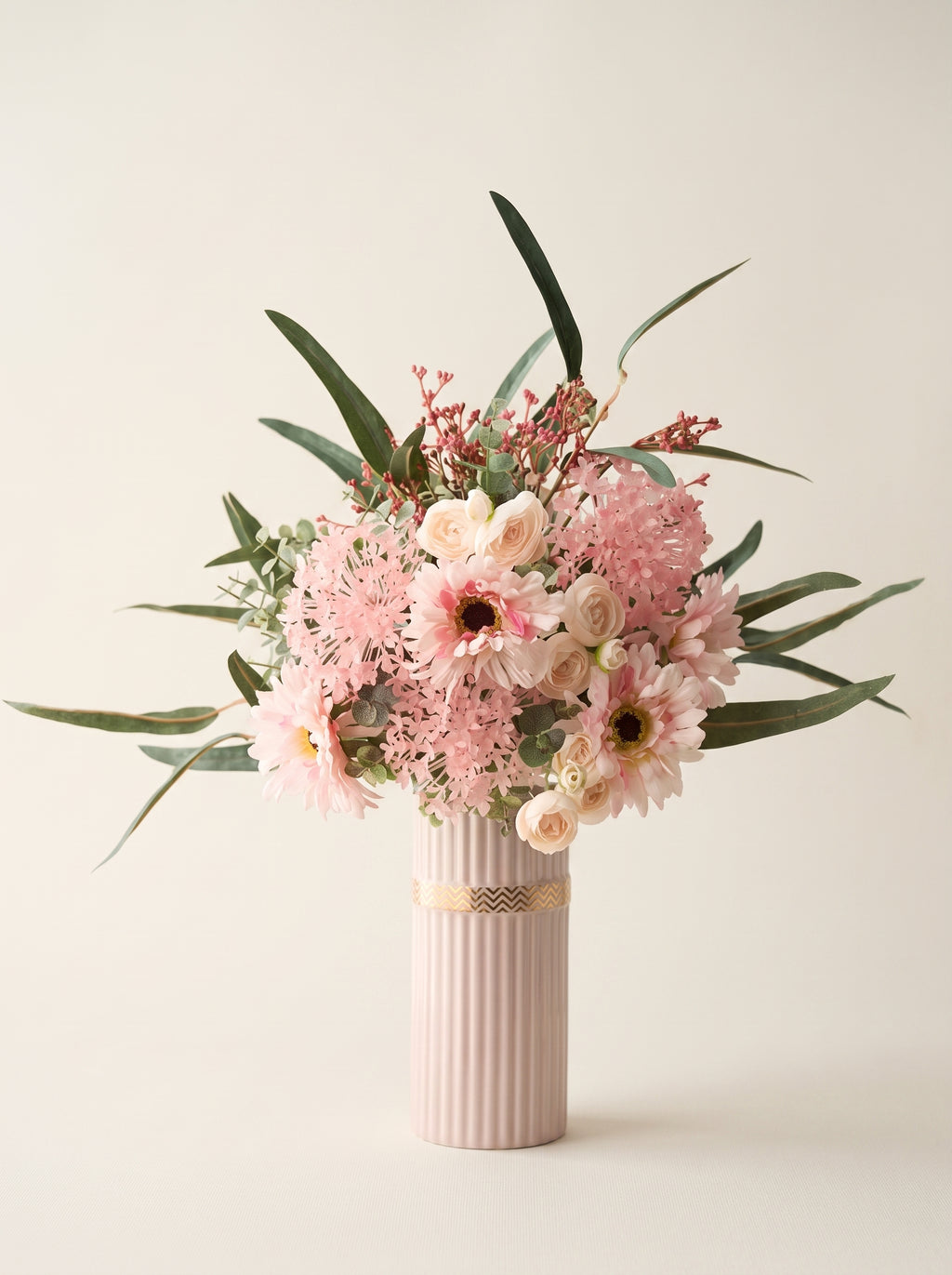 Nordic Blush Daisy and Rose Faux Floral Arrangement