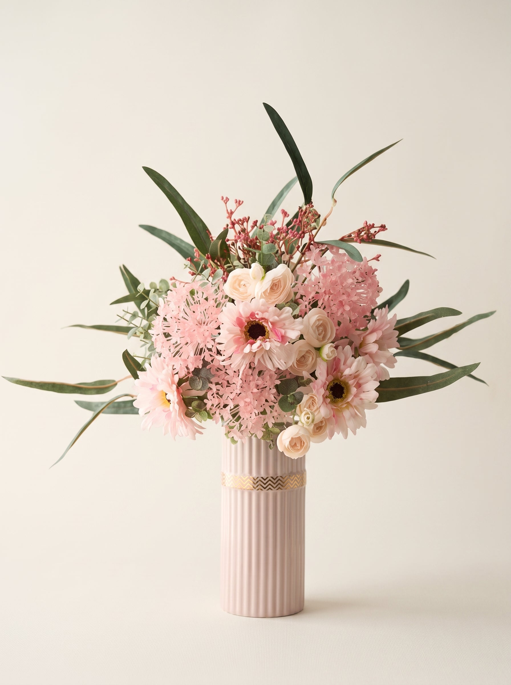 Nordic Blush Daisy and Rose Faux Floral Arrangement