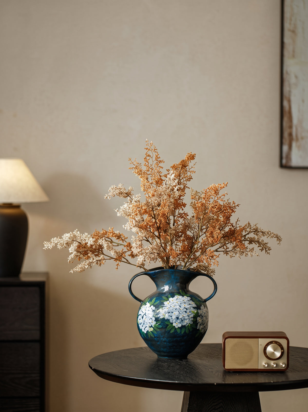 Hand-Painted Hydrangea Blue Double-Handle Vase