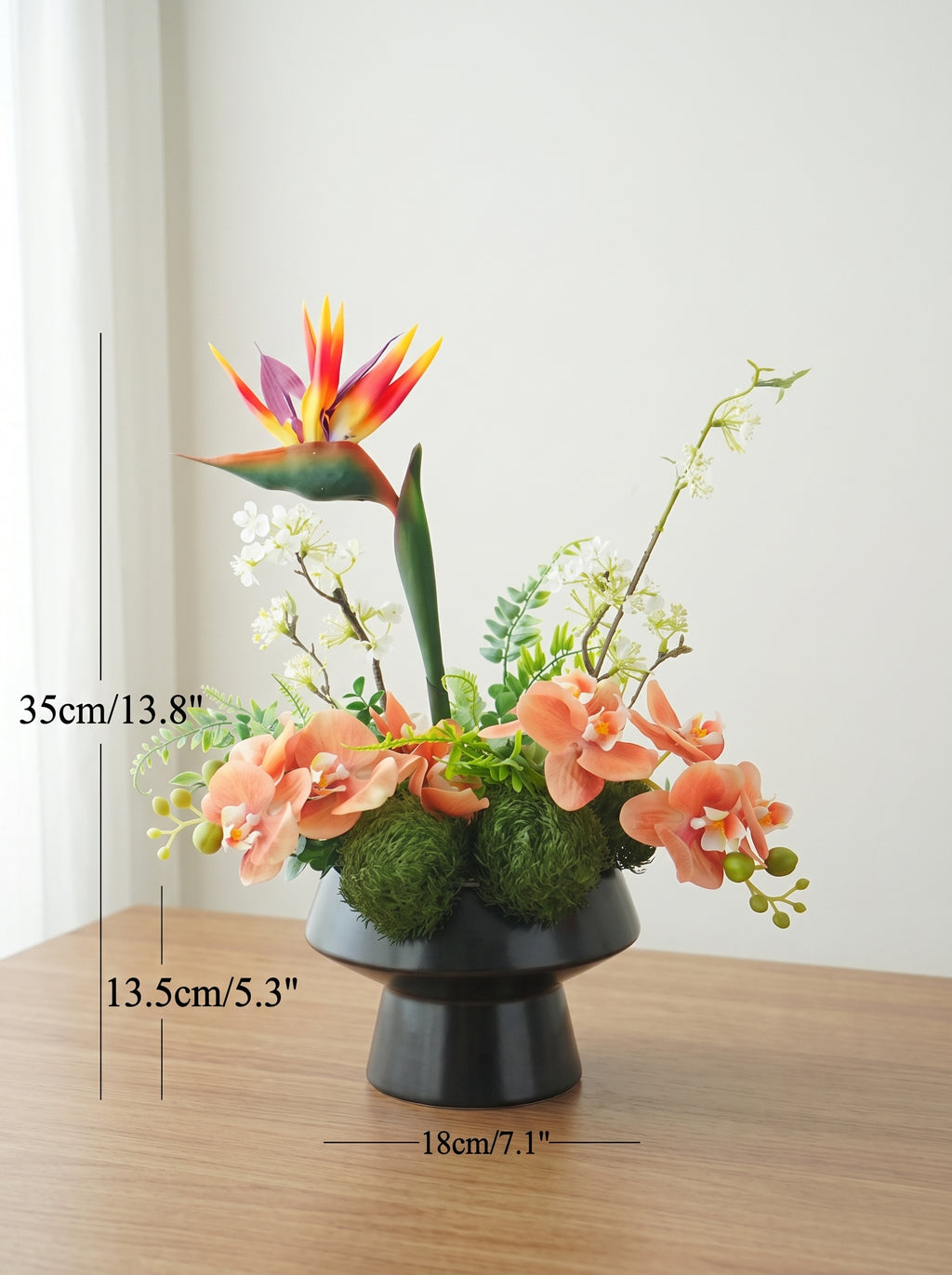 Modern Bird of Paradise and Orchid Faux Floral Arrangement