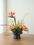 Modern Bird of Paradise and Orchid Faux Floral Arrangement