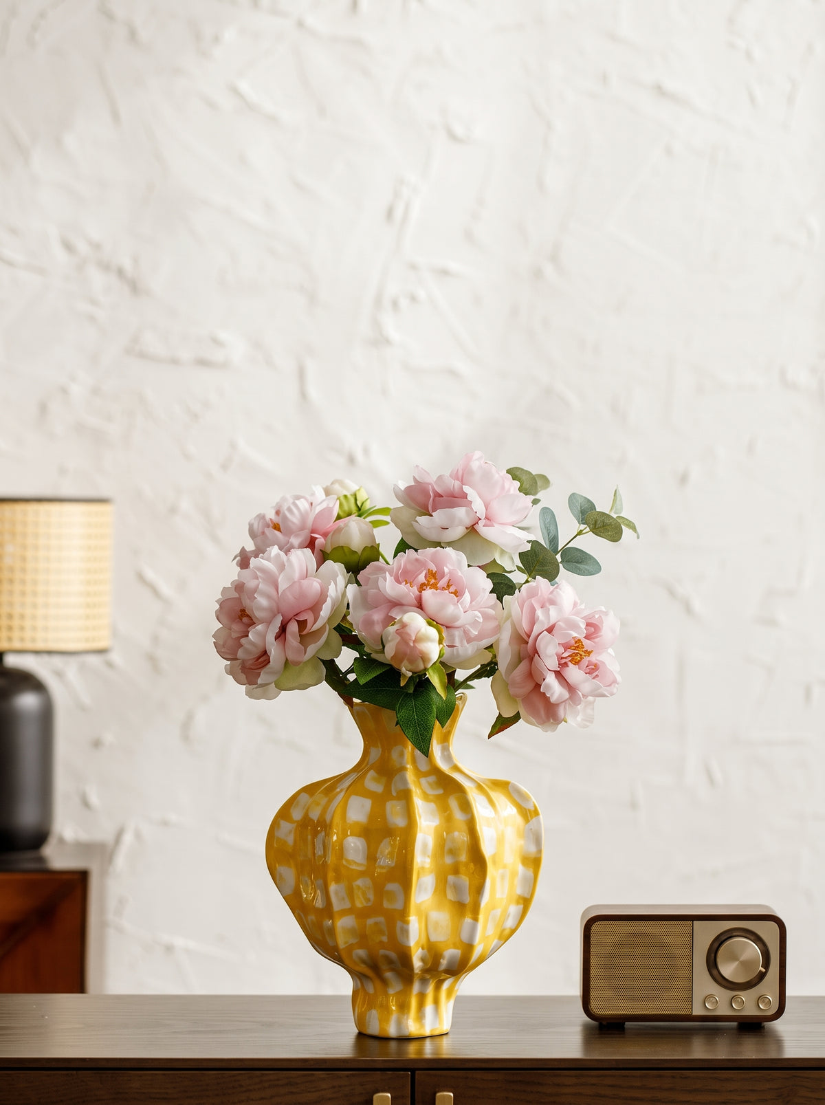 Artistic Fluted Yellow Spotted Vase