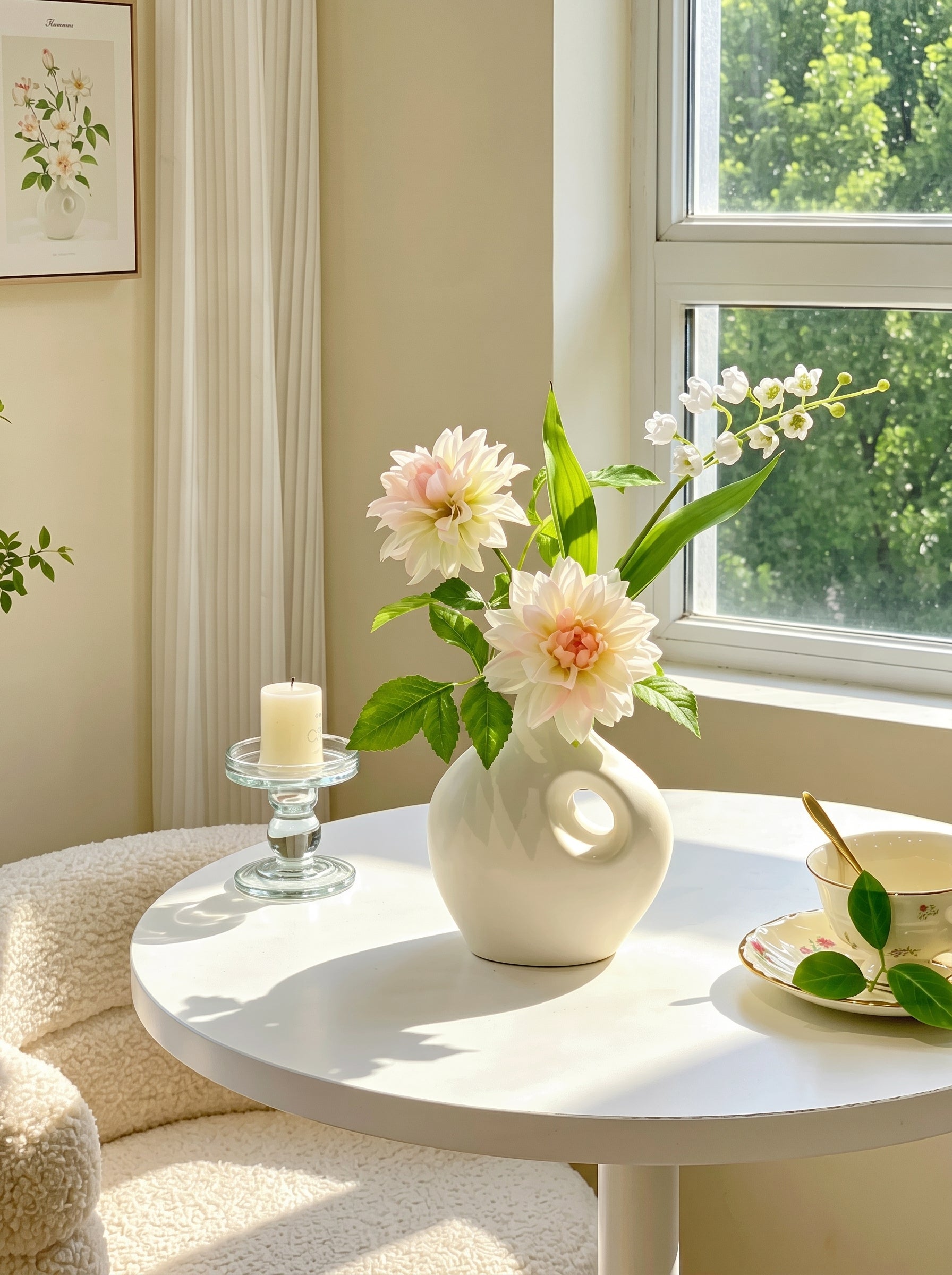 Serene Blush Dahlia and Orchid Faux Floral Arrangement