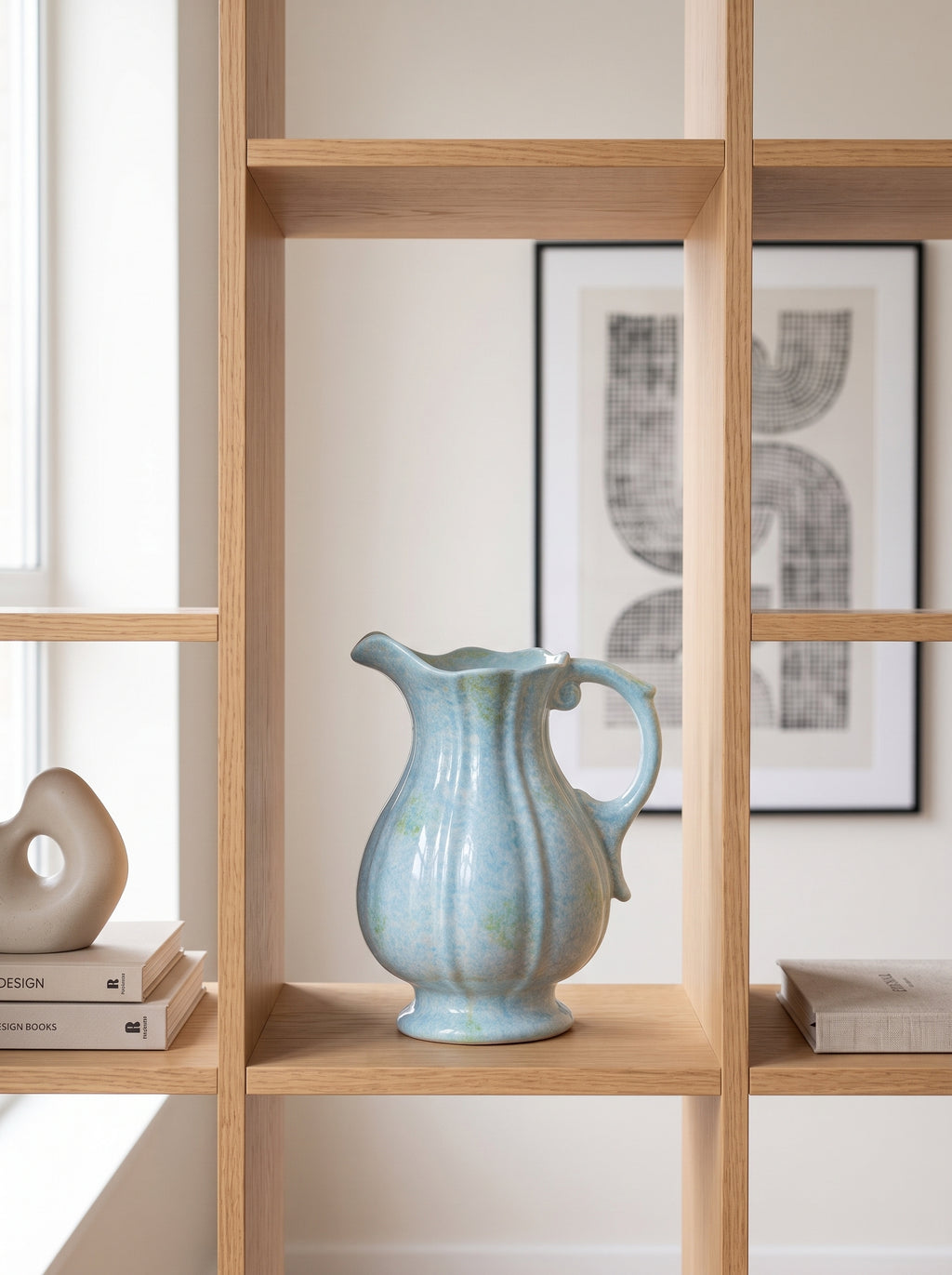 French Vintage Blue Speckled Ceramic Pitcher Vase
