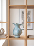 French Vintage Blue Speckled Ceramic Pitcher Vase