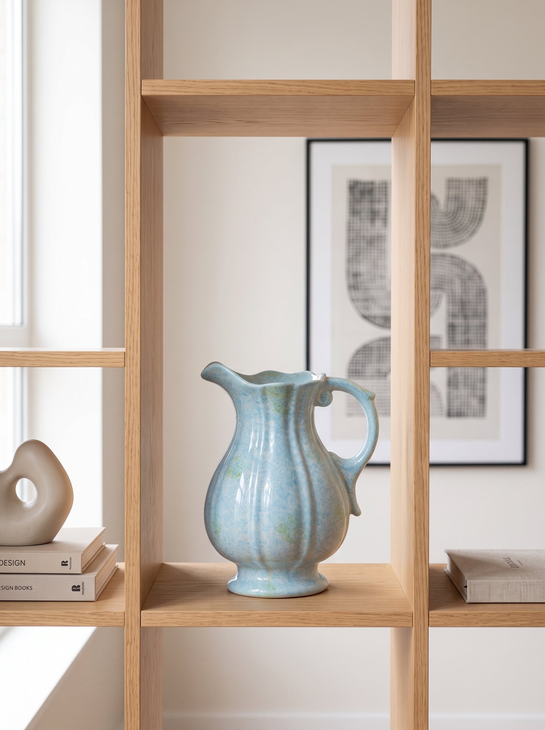 French Vintage Blue Speckled Ceramic Pitcher Vase