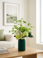 Nordic Magnolia and Green Hydrangea Botanical Faux Floral Arrangement