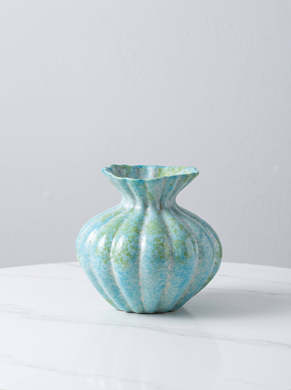 Artisanal Fluted Mint Blue Vase