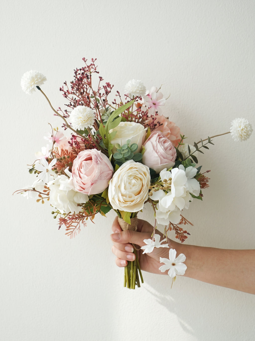 Creamy Blush Rose and Peony Faux Floral Arrangement