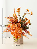 Autumn Terracotta Orange Orchid Botanical Faux Floral Arrangement