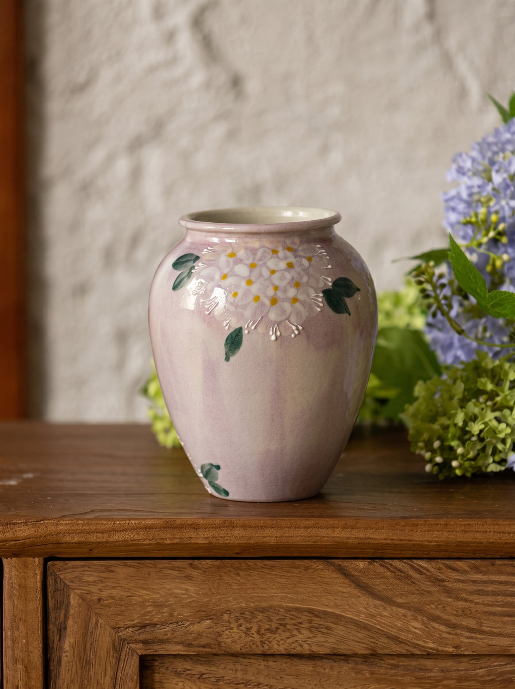 Hand-painted Soft Lilac Hydrangea Ceramic Vase