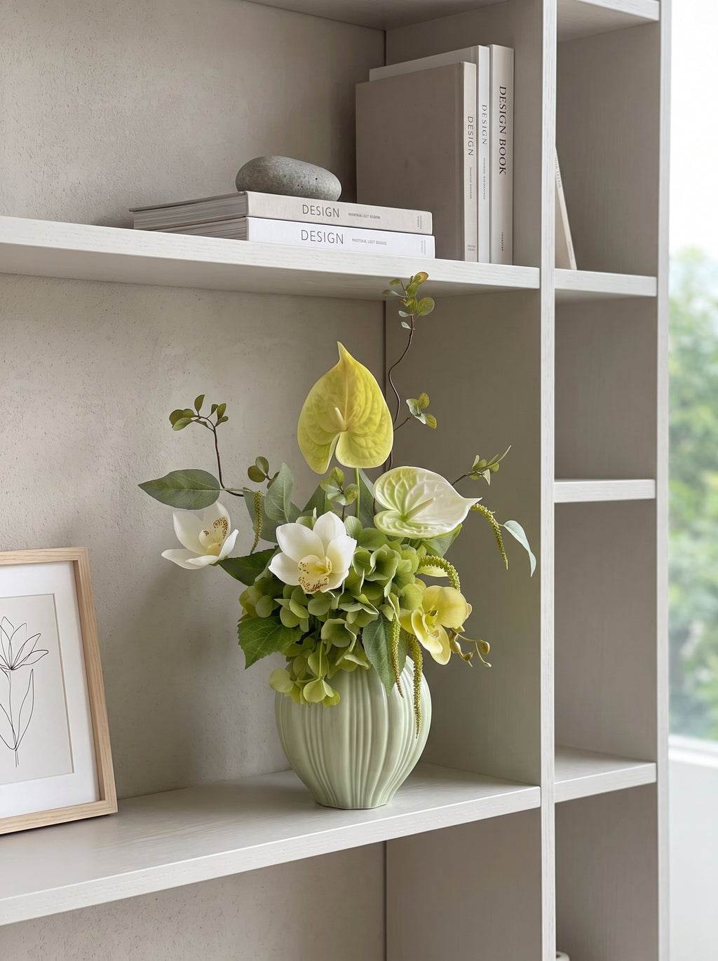 Serene Forest Anthurium Orchid Botanical Faux Floral Arrangement