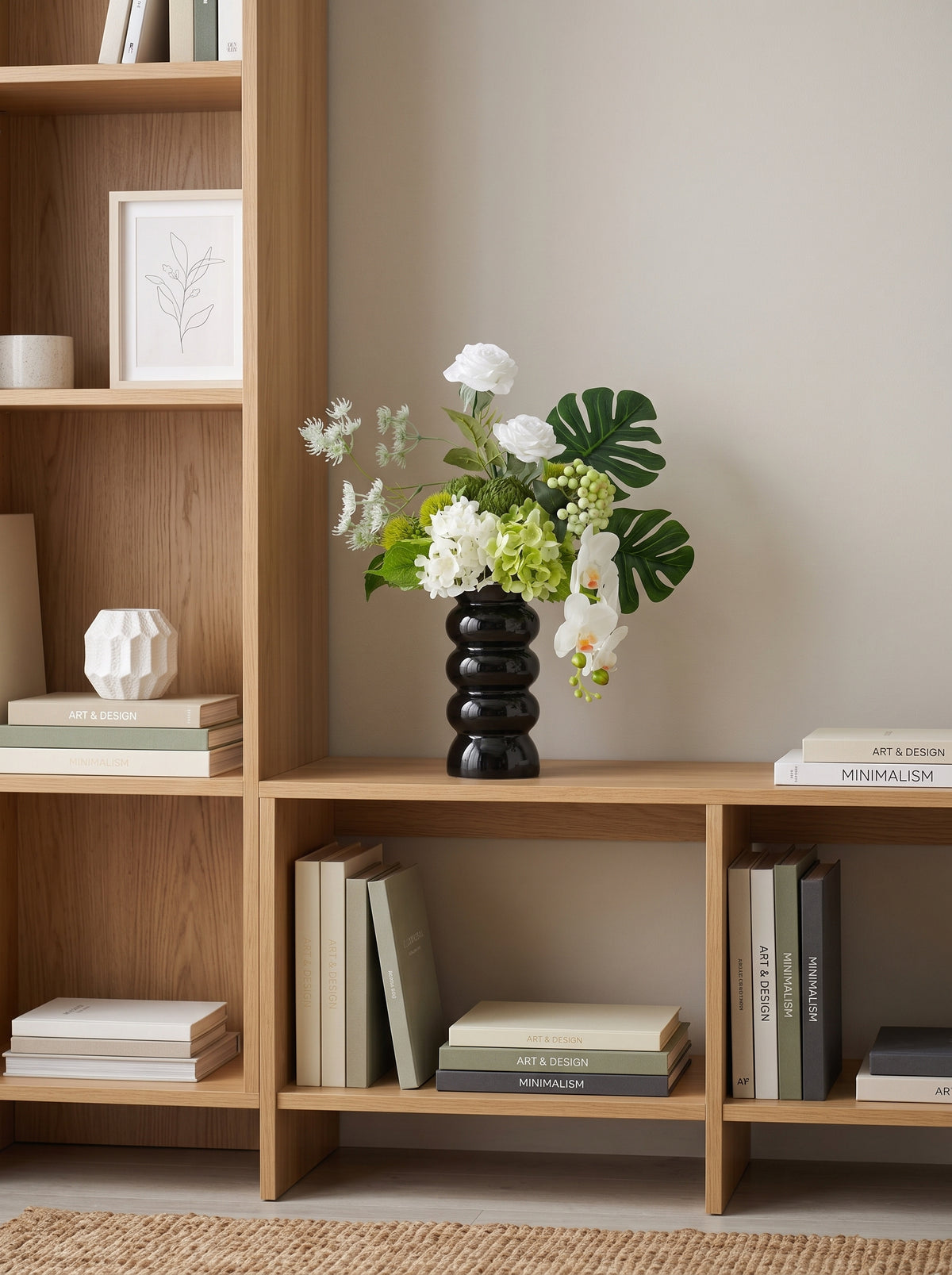 Modern White Rose and Orchid Faux Floral Arrangement