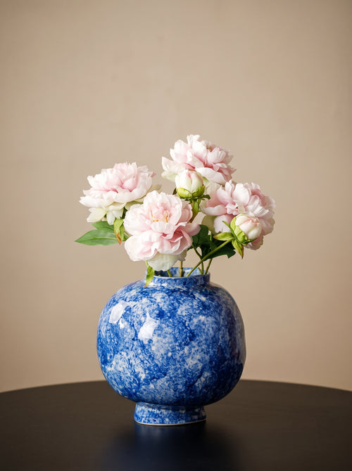 Artisanal Blue Porcelain Temple Ginger Vase
