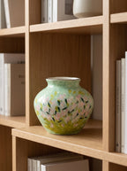 Impressionist Floral Hand-painted Green Ceramic Vase