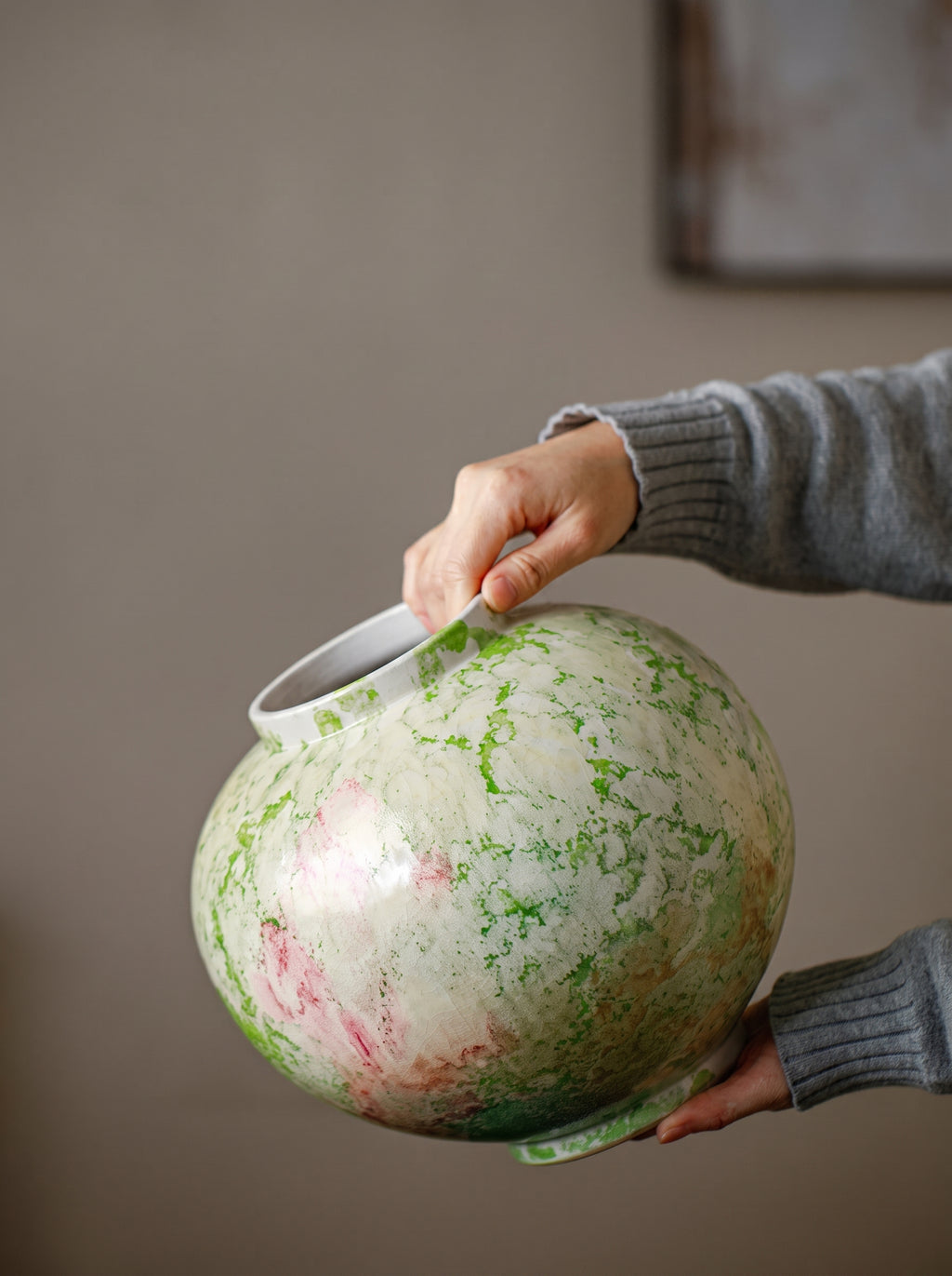 Sculptural Green Splash Aesthetic Moon Vase