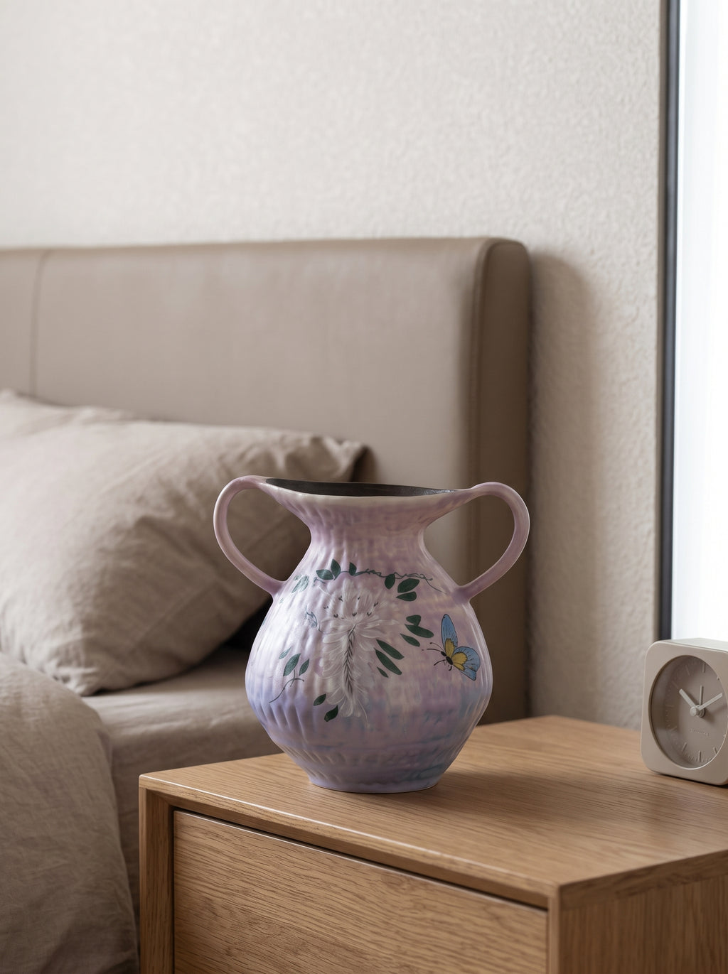 Hand-Painted Botanical Double Handle Lavender Vase