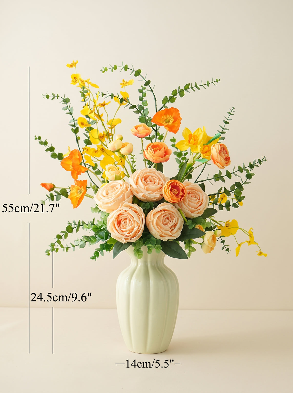 Nordic Champagne Rose and Yellow Dancing Orchid Faux Floral Arrangement