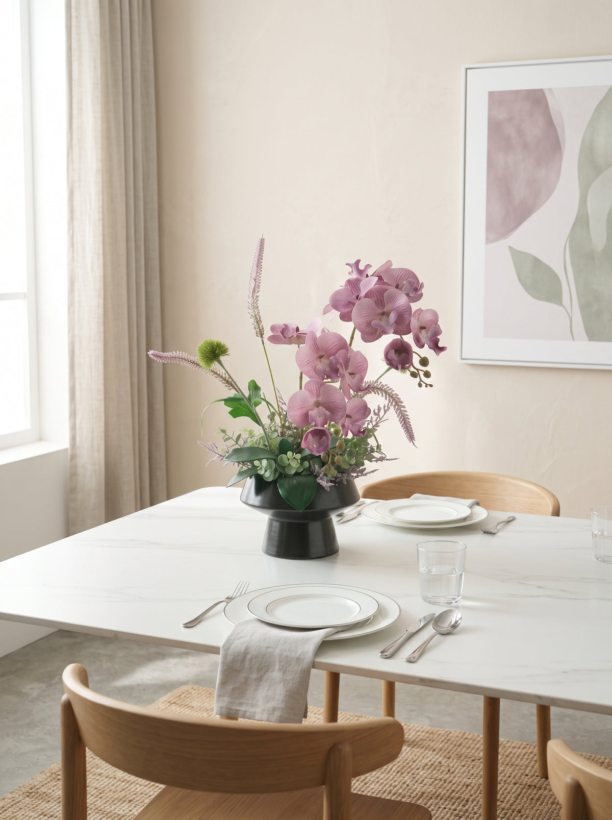 Zen Mauve Purple Orchid Botanical Faux Floral Arrangement