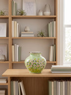 Impressionist Floral Hand-painted Green Ceramic Vase