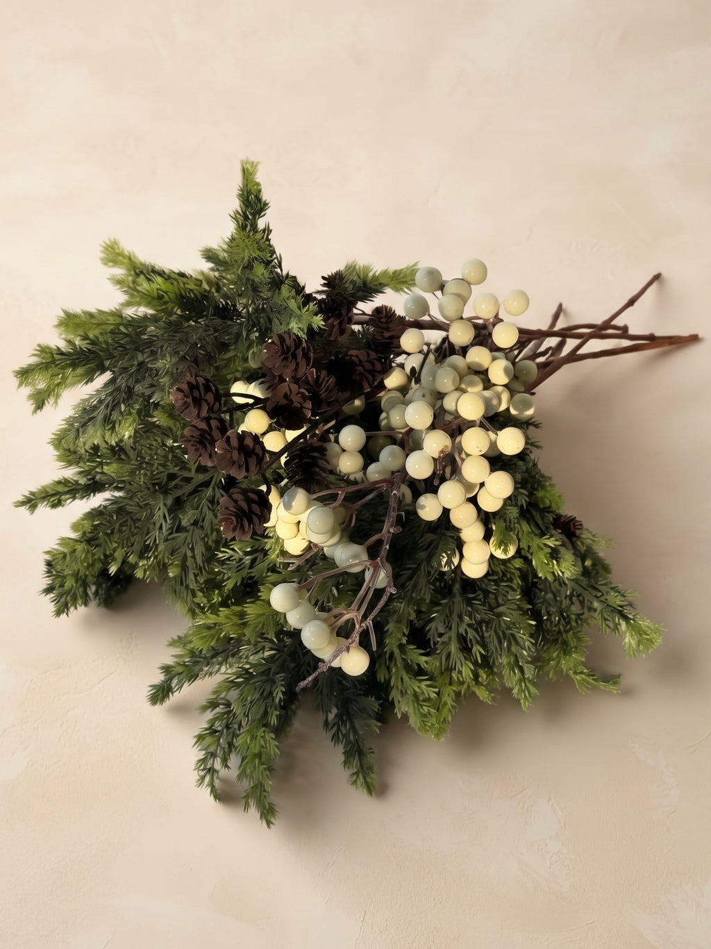 Nordic White Berry and Cedar Botanical Faux Floral Arrangement
